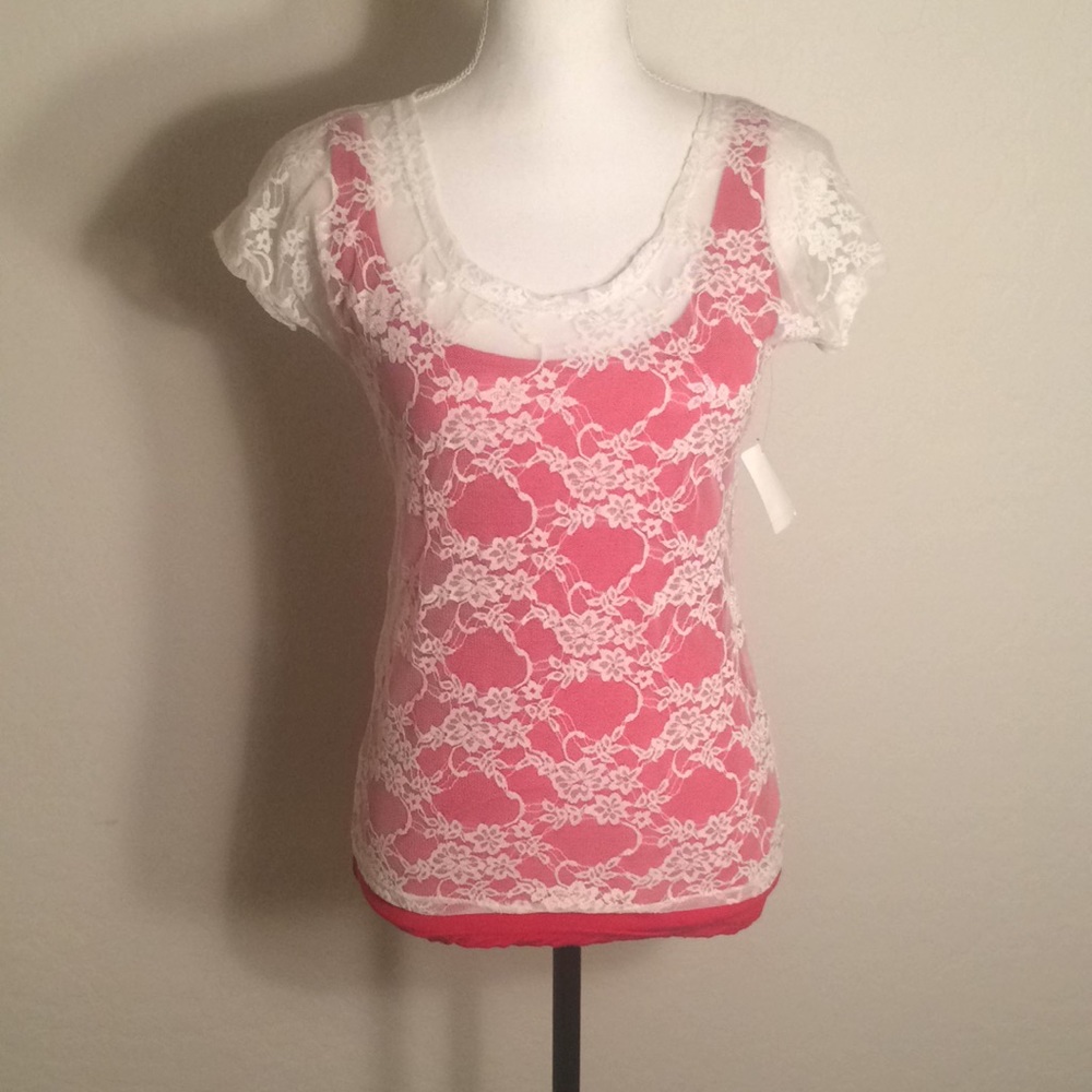 White mesh top with flower design
